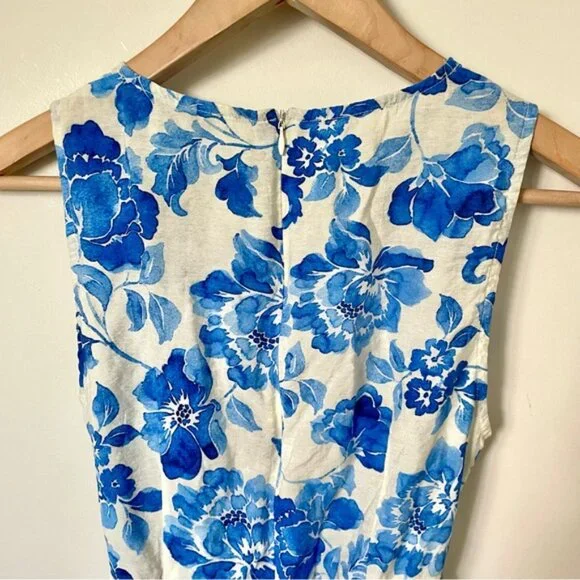 Mango Floral-Print Jumpsuit With Tie Blue and White Print Size Extra Small - Picture 9 of 14